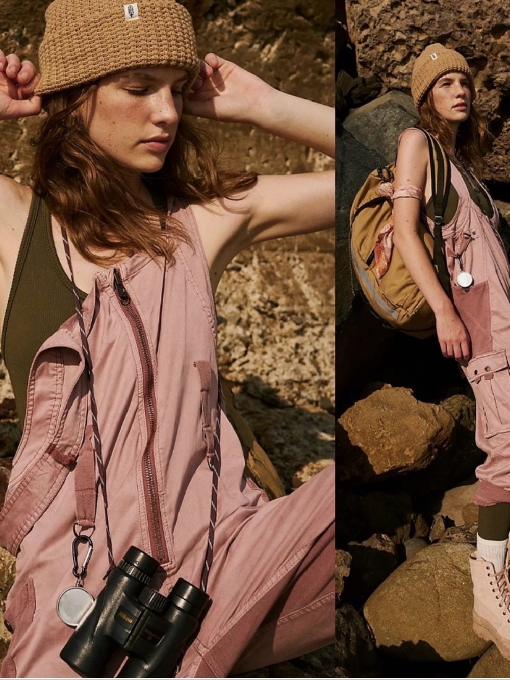 Dusty Pink Utility Overalls with Carabiner Details